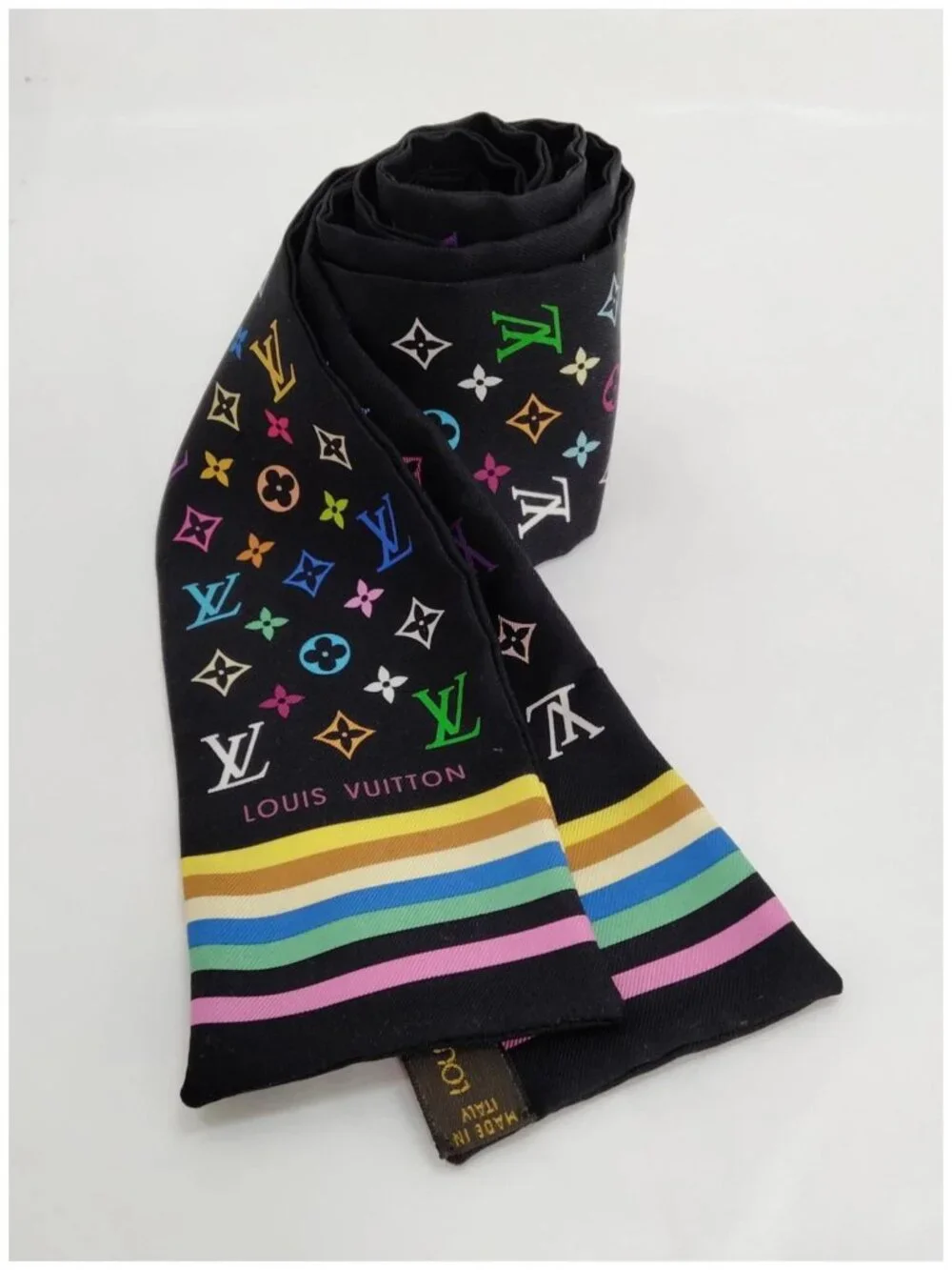 Authentic Louis Vuitton Multicolor Monogram Silk Bandeau Scarf